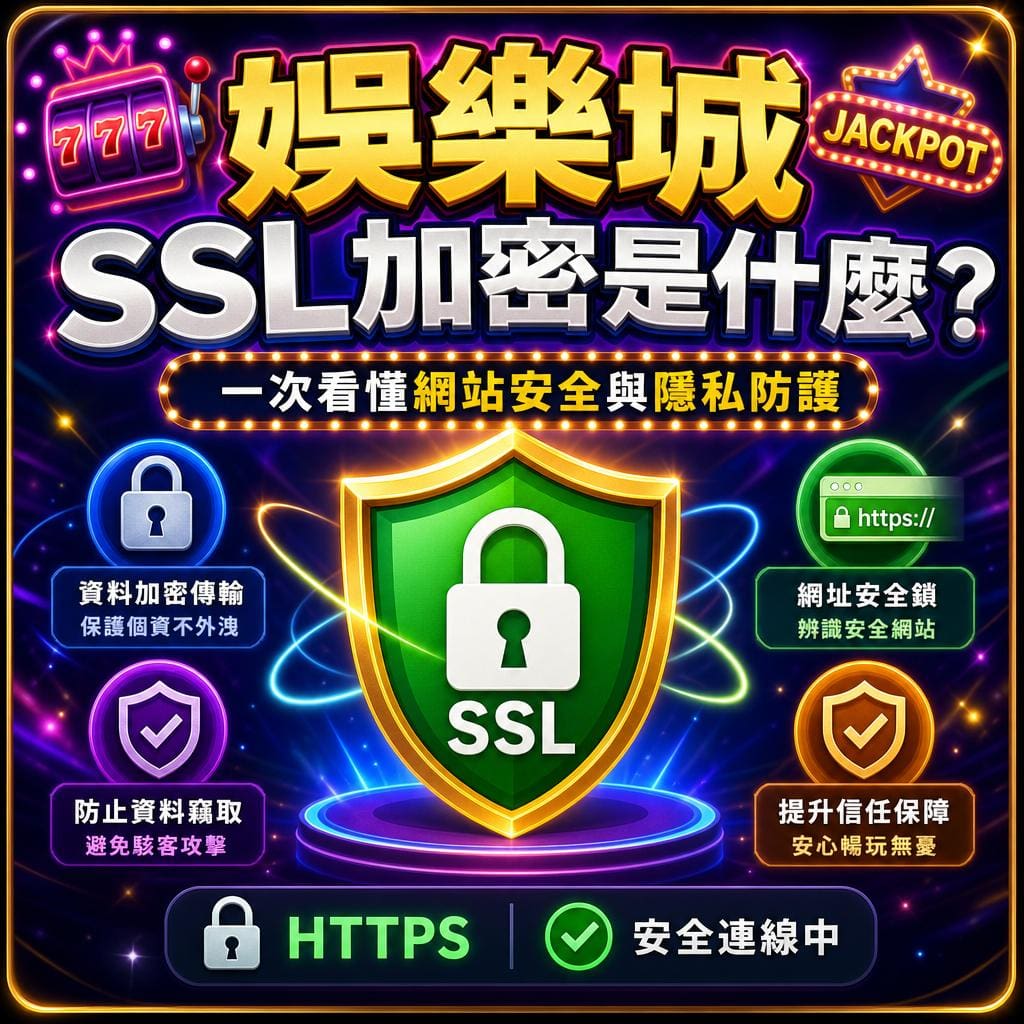 Neon-style infographic about SSL encryption with a green shield and lock, HTTPS indicator, and Chinese text about website security.