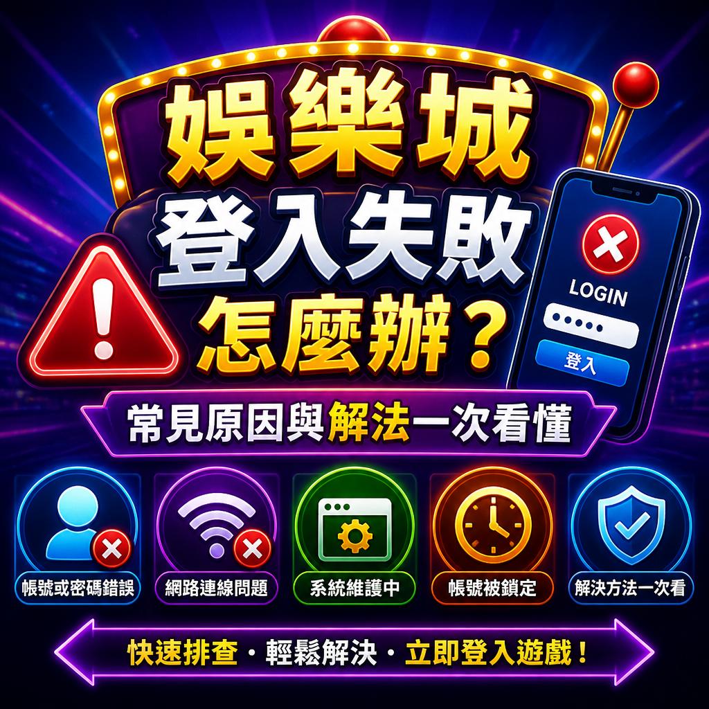 Bright neon banner in Chinese about login failure and what to do, with a phone showing a login screen and a red warning triangle.